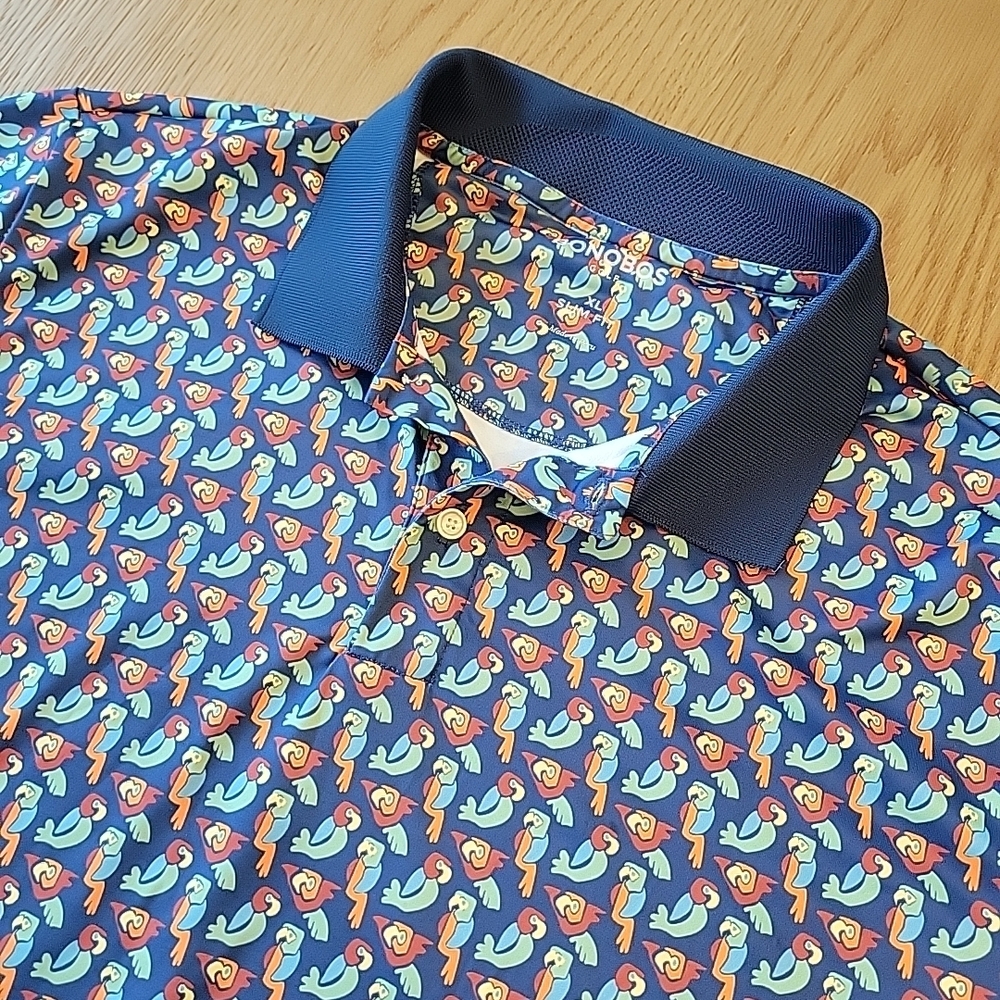 Bonobos Golf Polo Shirt Men's XL Slim Fit Parrots All Over Print Performance